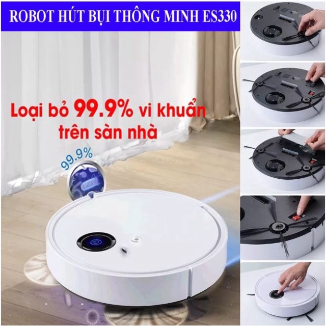 Robot Hút Bụi, Máy Lau Nhà ES330 - Quét Hút Sạch Bụi Bẩn, Hỗ Trợ Lau Nhà, Pin 90P, Vận Hành Êm Ái. Bảo Hành 12 T