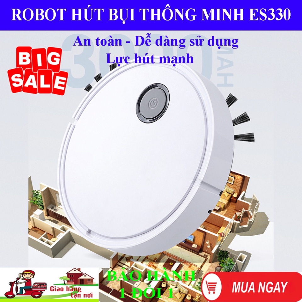 Robot Hút Bụi, Máy Lau Nhà ES330 - Quét Hút Sạch Bụi Bẩn, Hỗ Trợ Lau Nhà, Pin 90P, Vận Hành Êm Ái. Bảo Hành 12 T