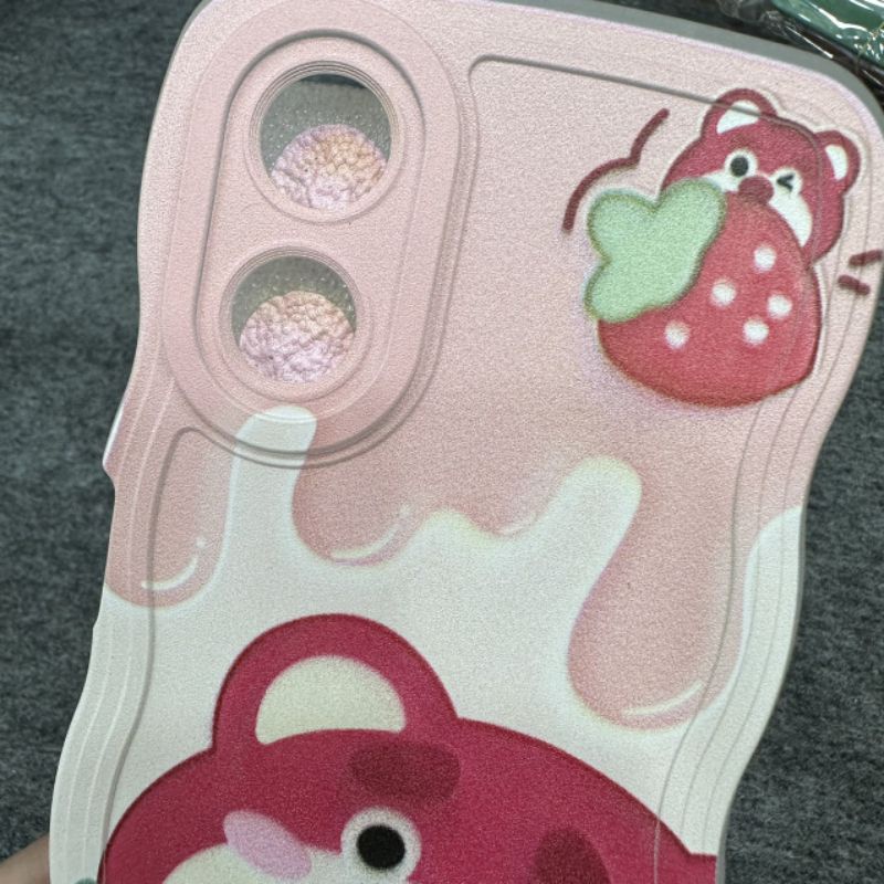 Case ốp lưng Oppo A17 / A17K dẻo gấu dâu lotso siêu dễ thương viền lượn sóng bảo vệ camera