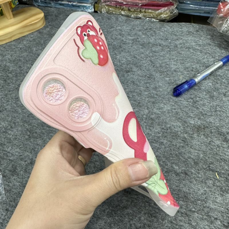 Case ốp lưng Oppo A17 / A17K dẻo gấu dâu lotso siêu dễ thương viền lượn sóng bảo vệ camera