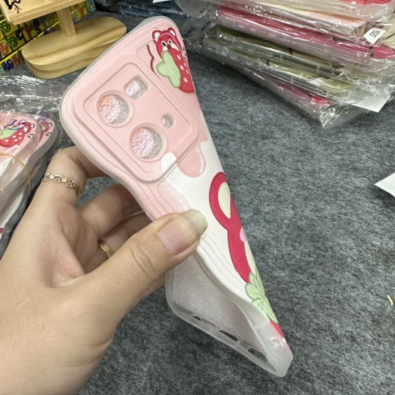 Case ốp lưng Oppo Reno 7 4G / Reno 8 4G dẻo gấu dâu lotso siêu dễ thương viền lượn sóng bảo vệ camera