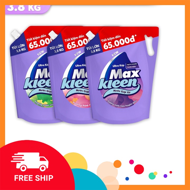 Sale 50% giá tận gốc Túi Nước Giặt Xả Maxkleen 3.8kg (MỚI TIẾT KIỆM) chính hiệu