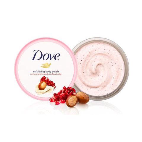 Kem Dove giúp tẩy tế bào chết chăm sóc da chiết xuất bơ hạt mỡ và hạt lựu 225g( bản Đức)