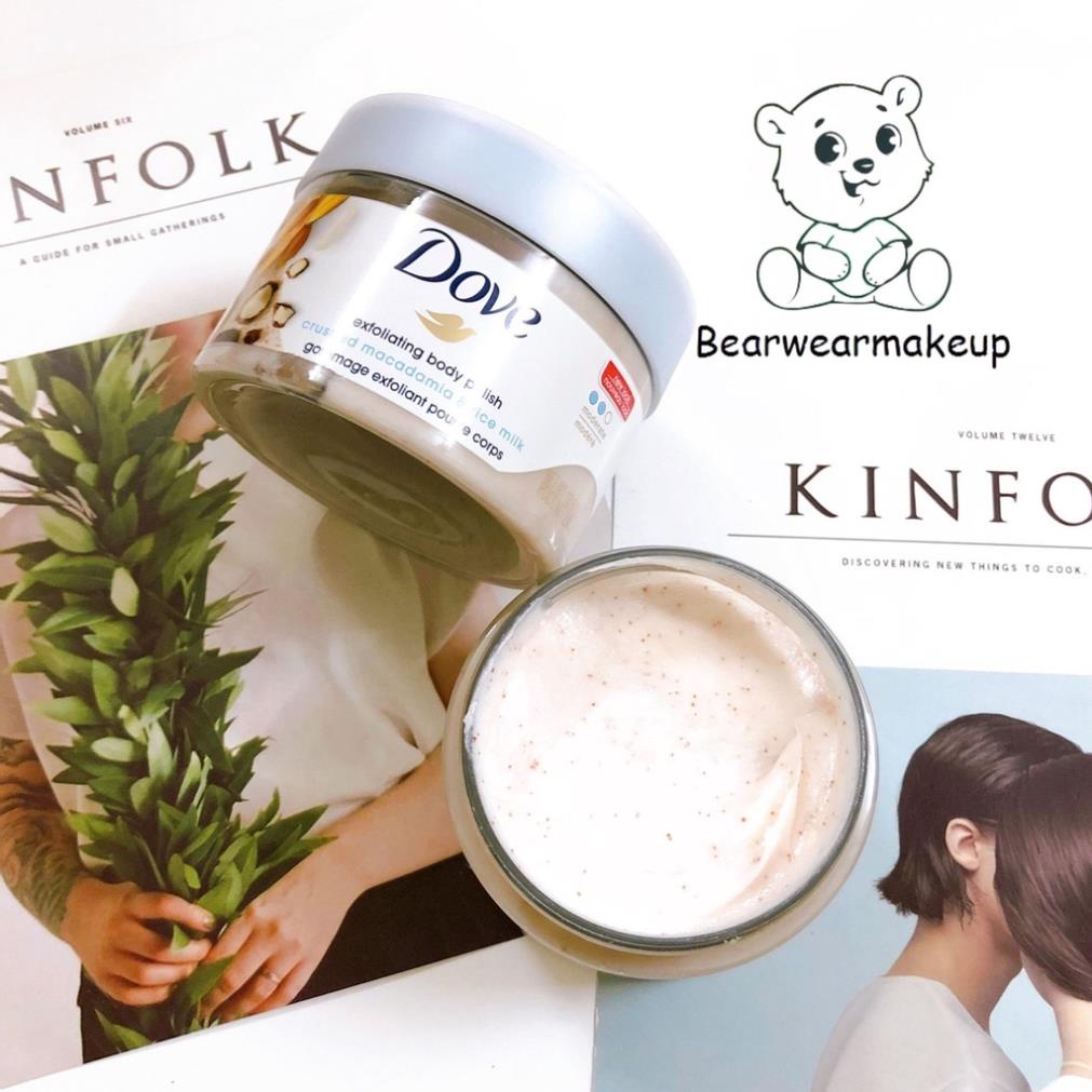 Kem Dove giúp tẩy tế bào chết chăm sóc da chiết xuất bơ hạt mỡ và hạt lựu 225g