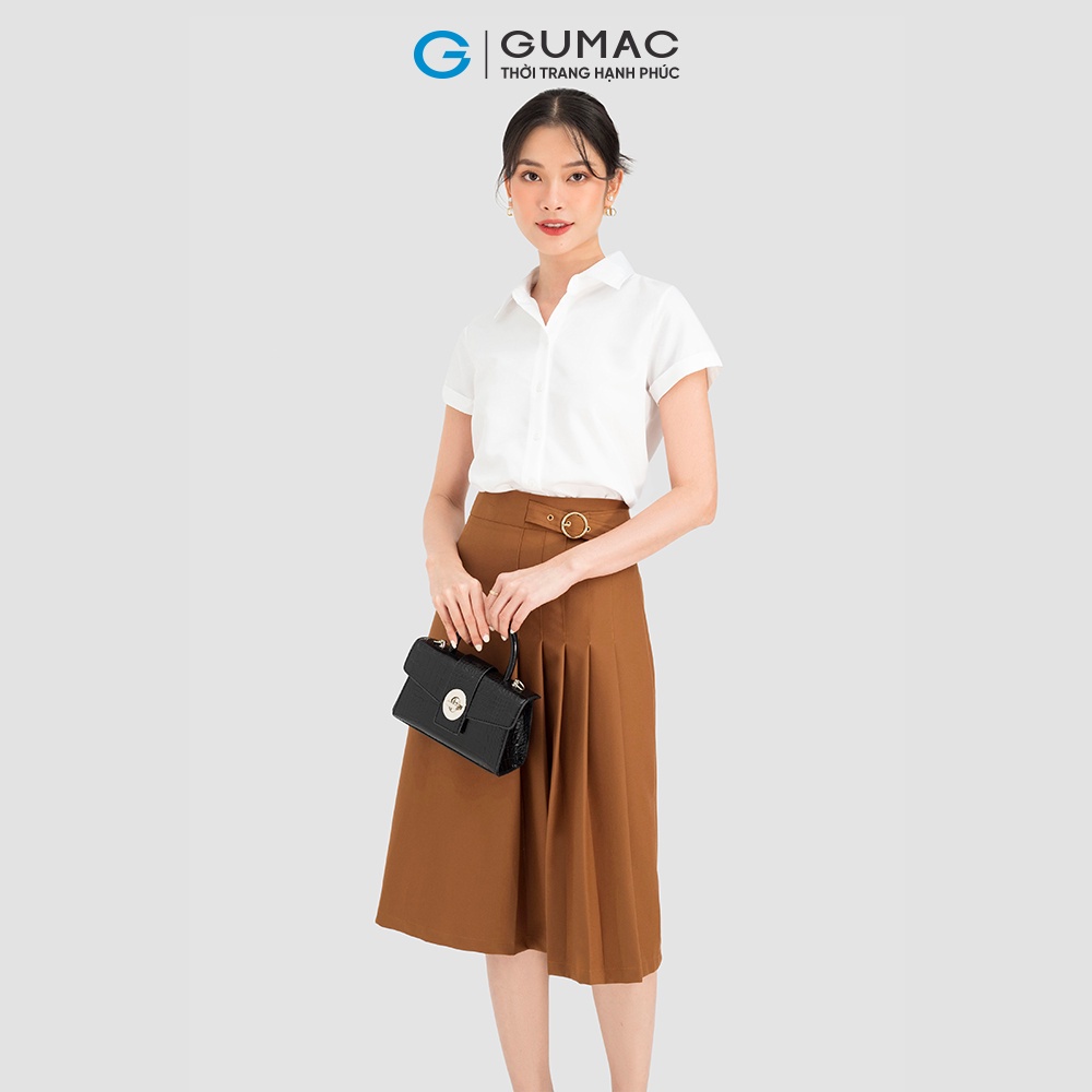 Chân váy xếp ly nữ GUMAC nhiều màu dáng dài phối dây đai kiểu VC08009