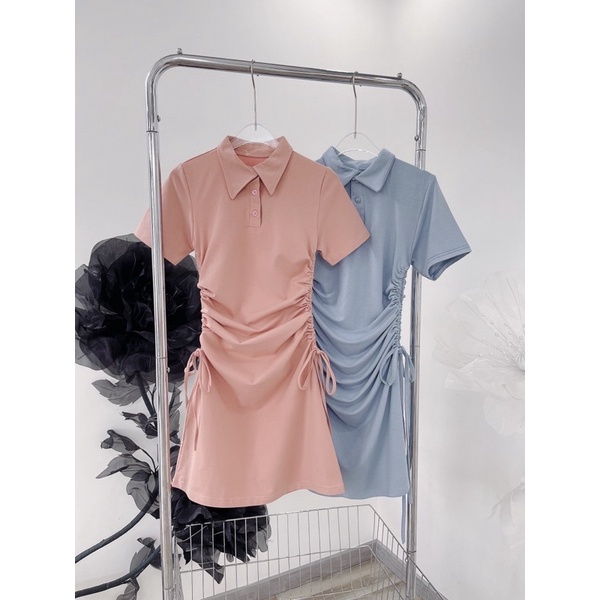 ĐẦM POLO RÚT EO XANH HỒNG