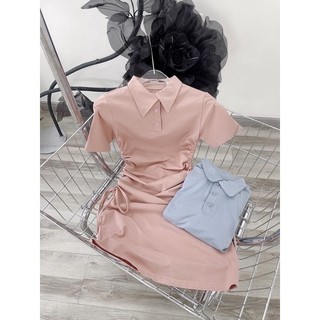 ĐẦM POLO RÚT EO XANH HỒNG