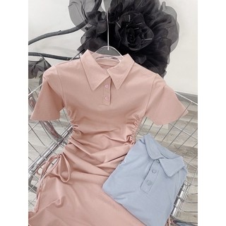 ĐẦM POLO RÚT EO XANH HỒNG