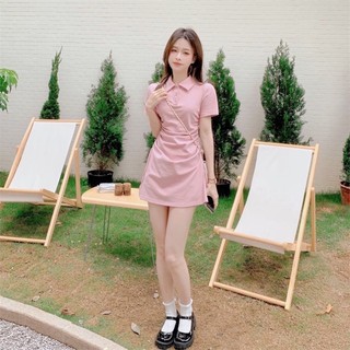 ĐẦM POLO RÚT EO XANH HỒNG