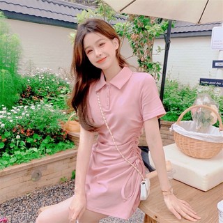 ĐẦM POLO RÚT EO XANH HỒNG