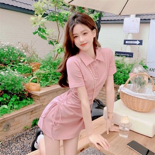 ĐẦM POLO RÚT EO XANH HỒNG