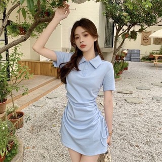 ĐẦM POLO RÚT EO XANH HỒNG
