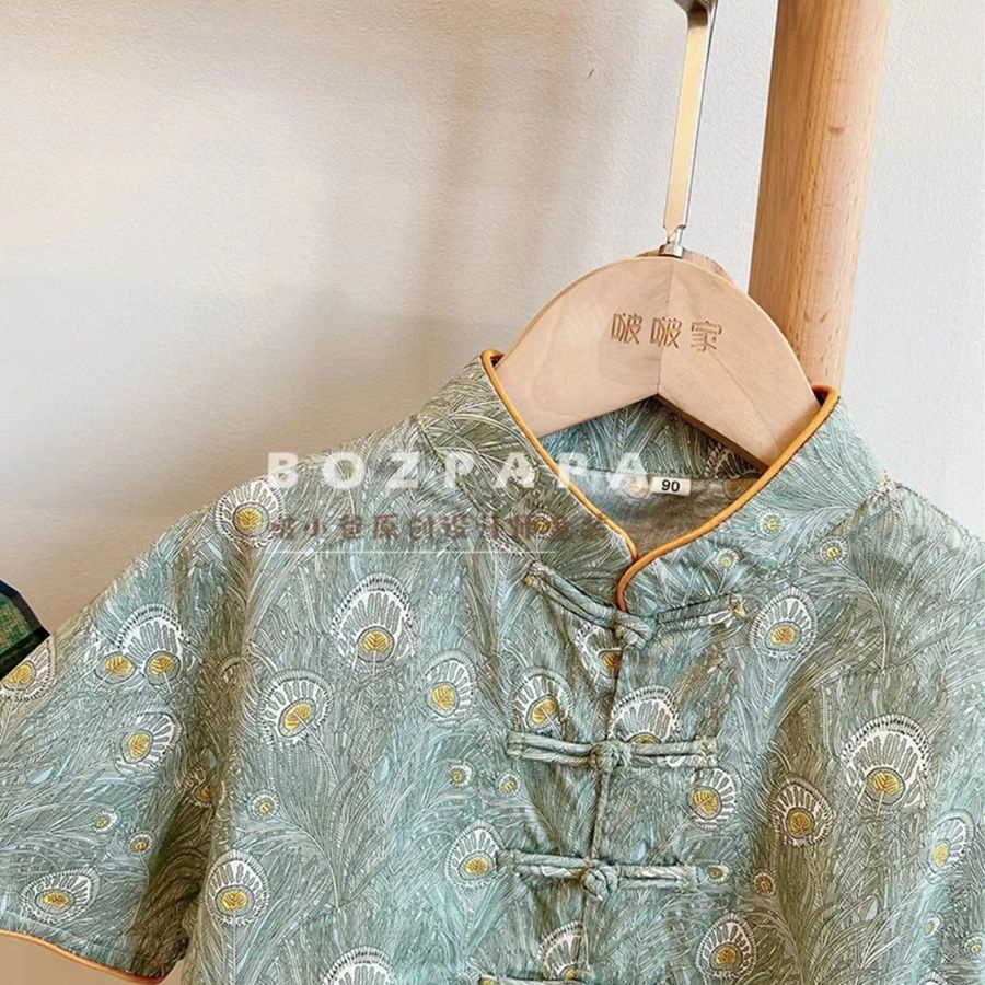 Áo Sơ Mi Ngắn Tay Cài Nút Phong Cách Trung Hoa Cổ Điển Thời Trang Mới Cho Bé Trai / Gái