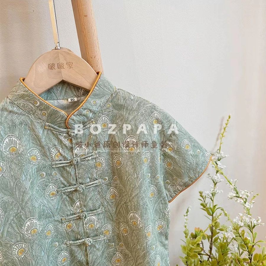 Áo Sơ Mi Ngắn Tay Cài Nút Phong Cách Trung Hoa Cổ Điển Thời Trang Mới Cho Bé Trai / Gái