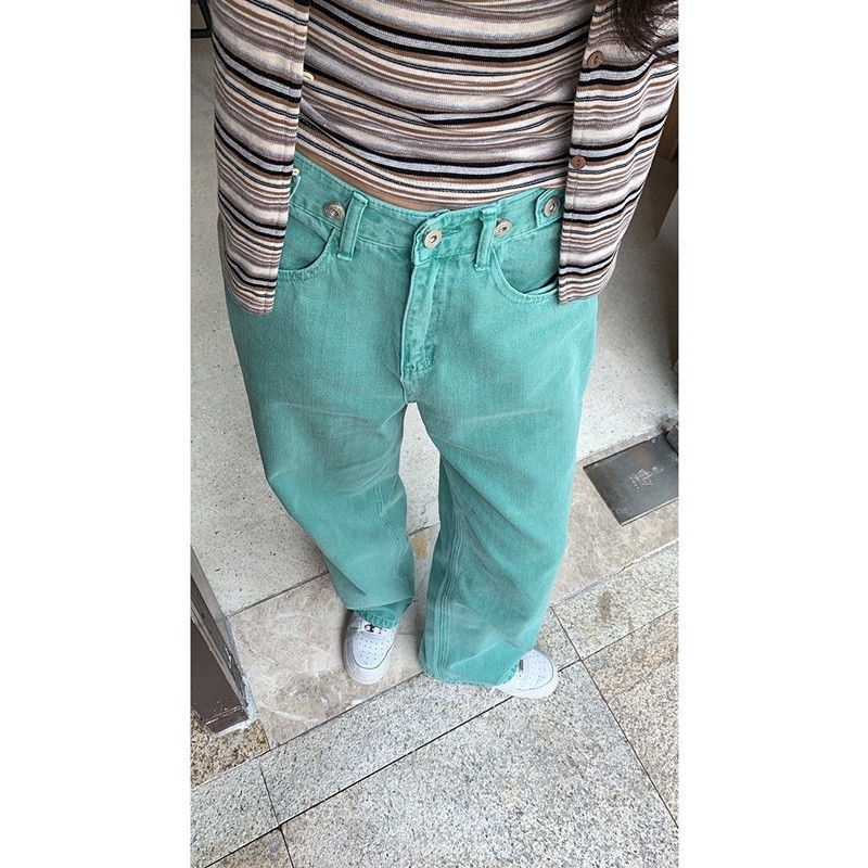 Quần Jean Dài Lưng Cao Ống Rộng Phong Cách Retro Đường Phố Mỹ Thời Trang Mùa Hè Cho Nữ