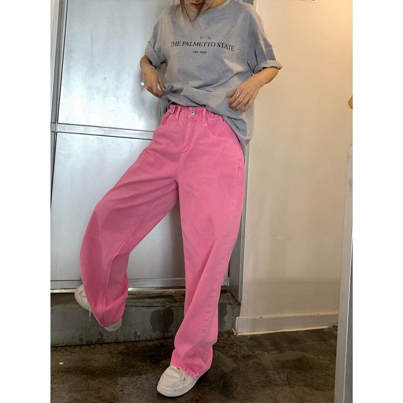 Quần Jean Dài Lưng Cao Ống Rộng Phong Cách Retro Đường Phố Mỹ Thời Trang Mùa Hè Cho Nữ