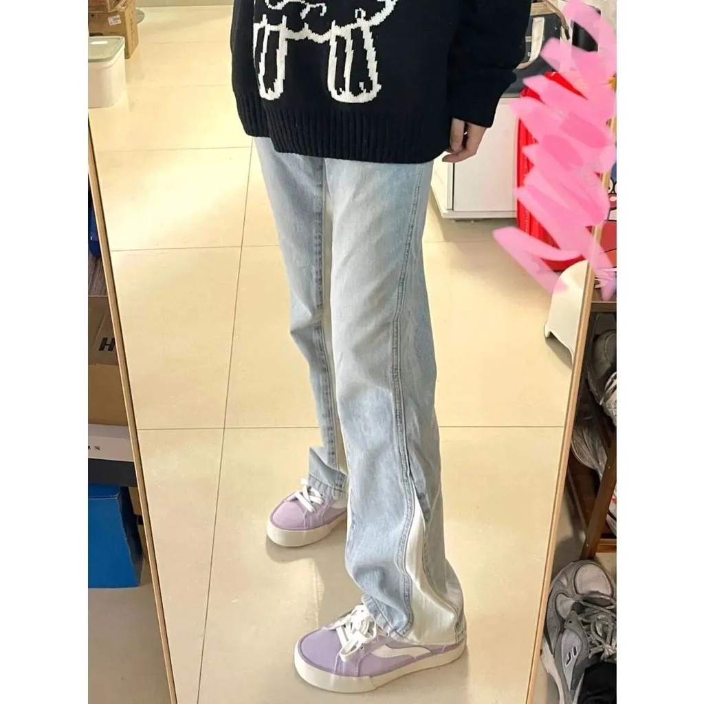 Quần Jean Dài Ống Đứng Thiết Kế Mới Thời Trang Mùa Xuân Theo Phong Cách Mỹ Cho Nữ