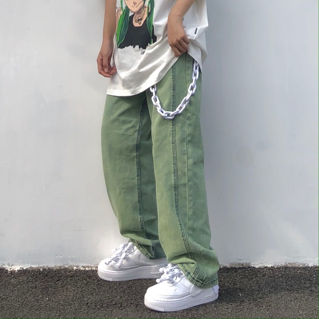 Quần Jean Ống Rộng Màu Sắc Tối Giản Phong Cách Hàn Quốc Cho Nữ