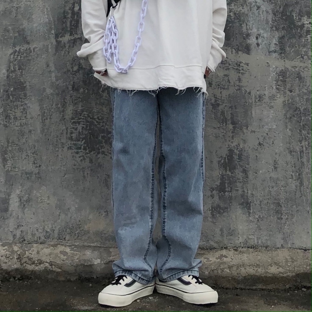 Quần Jean Ống Rộng Màu Sắc Tối Giản Phong Cách Hàn Quốc Cho Nữ