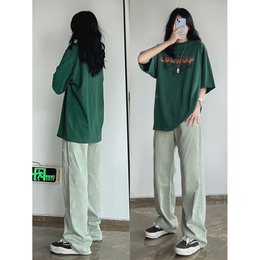 Jiashucheng Quần Jean Nữ Lưng Cao Ống Rộng Màu Xanh Bạc Hà Phong Cách Đường Phố Mùa Hè Mới