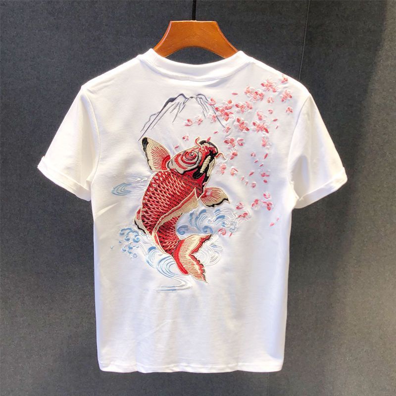 Hàng Có Sẵn! Hàng Có Sẵn!Áo Thun Ngắn Tay Thêu Hình Cá Chép Thời Trang Mùa Hè Hàn Quốc Mới 2023