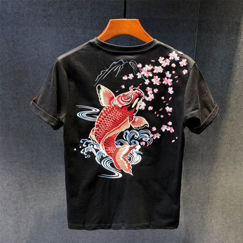Hàng Có Sẵn! Hàng Có Sẵn!Áo Thun Ngắn Tay Thêu Hình Cá Chép Thời Trang Mùa Hè Hàn Quốc Mới 2023