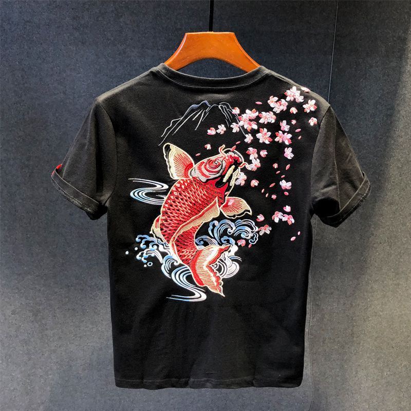 Hàng Có Sẵn! Hàng Có Sẵn!Áo Thun Ngắn Tay Thêu Hình Cá Chép Thời Trang Mùa Hè Hàn Quốc Mới 2023