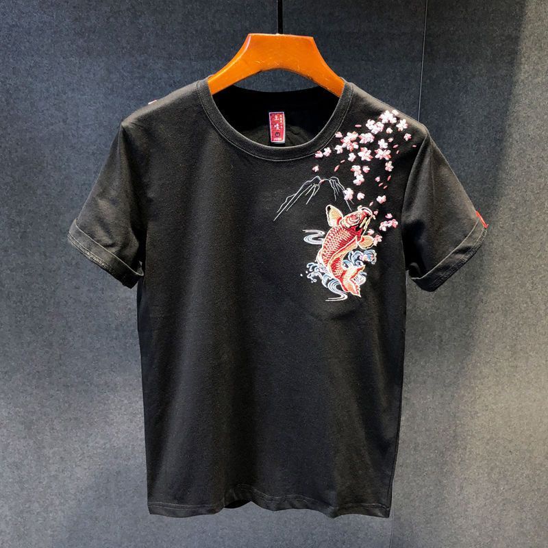 Hàng Có Sẵn! Hàng Có Sẵn!Áo Thun Ngắn Tay Thêu Hình Cá Chép Thời Trang Mùa Hè Hàn Quốc Mới 2023