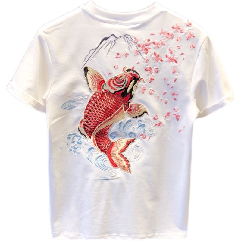 Hàng Có Sẵn! Hàng Có Sẵn!Áo Thun Ngắn Tay Thêu Hình Cá Chép Thời Trang Mùa Hè Hàn Quốc Mới 2023