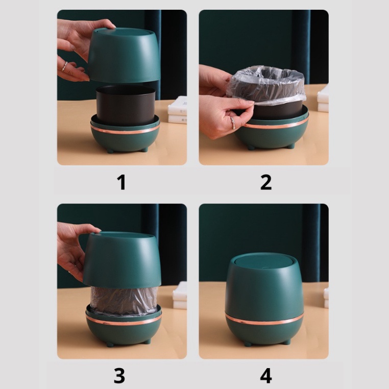 Thùng Rác Mini Để Bàn 2 Lớp Loại Sang Cao Cấp Nhựa PP Dạng Bầu B9212 SmartHome