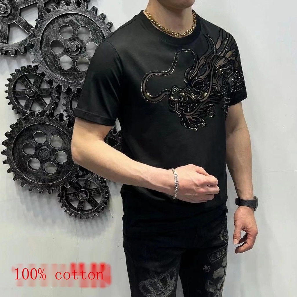 Hàng Có Sẵn! Hàng Có Sẵn!Áo Thun 100% Cotton Tay Ngắn In Hình Rồng Phong Cách Dân Tộc Thời Trang Mùa Hè Mới Cho Nam