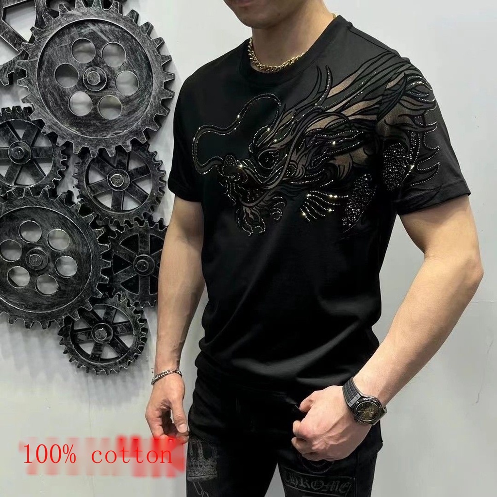 Hàng Có Sẵn! Hàng Có Sẵn!Áo Thun 100% Cotton Tay Ngắn In Hình Rồng Phong Cách Dân Tộc Thời Trang Mùa Hè Mới Cho Nam