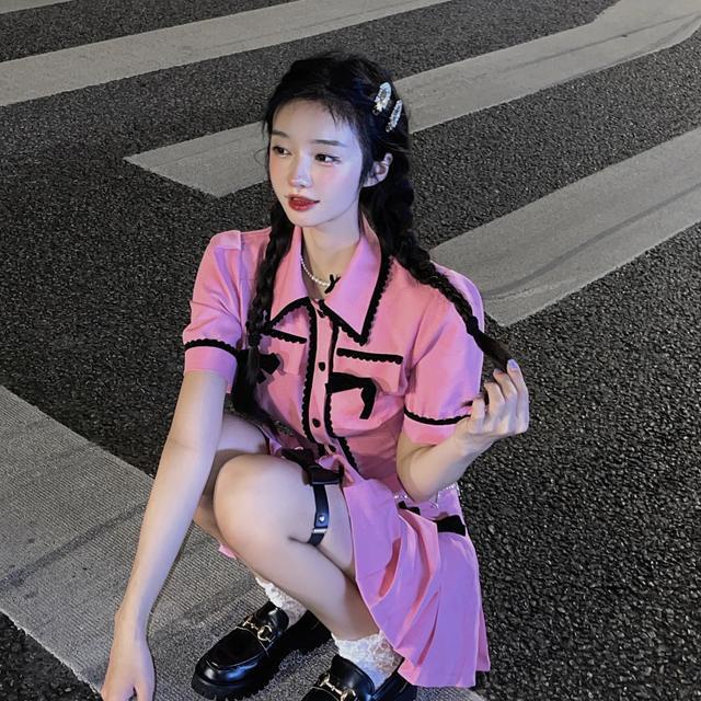 Jiashucheng Bộ Áo Đính Nơ Màu Sắc Tương Phản Phối Chân Váy Xếp Ly Lưng Cao Kiểu Pháp Dễ Thương Cho Nữ