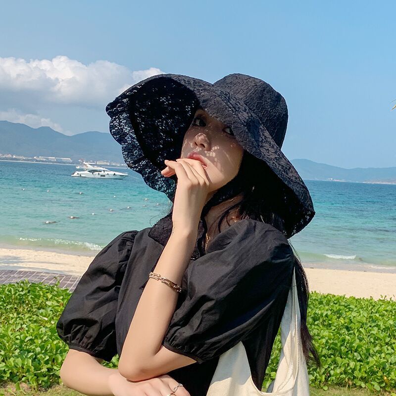 Mũ Tai Bèo Chống Nắng Phối Ren Họa Tiết Hoa Xinh Xắn Dễ Phối Đồ Thời Trang Mùa Hè