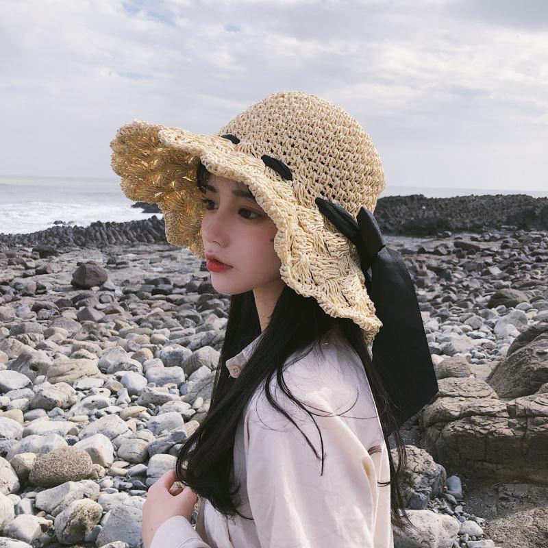Mũ Cói Rộng Vành Phối Ren Thắt Nơ Xinh Xắn Thời Trang Hè Phong Cách Nhật Bản Cho Nữ