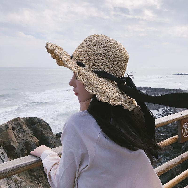 Mũ Cói Rộng Vành Phối Ren Thắt Nơ Xinh Xắn Thời Trang Hè Phong Cách Nhật Bản Cho Nữ