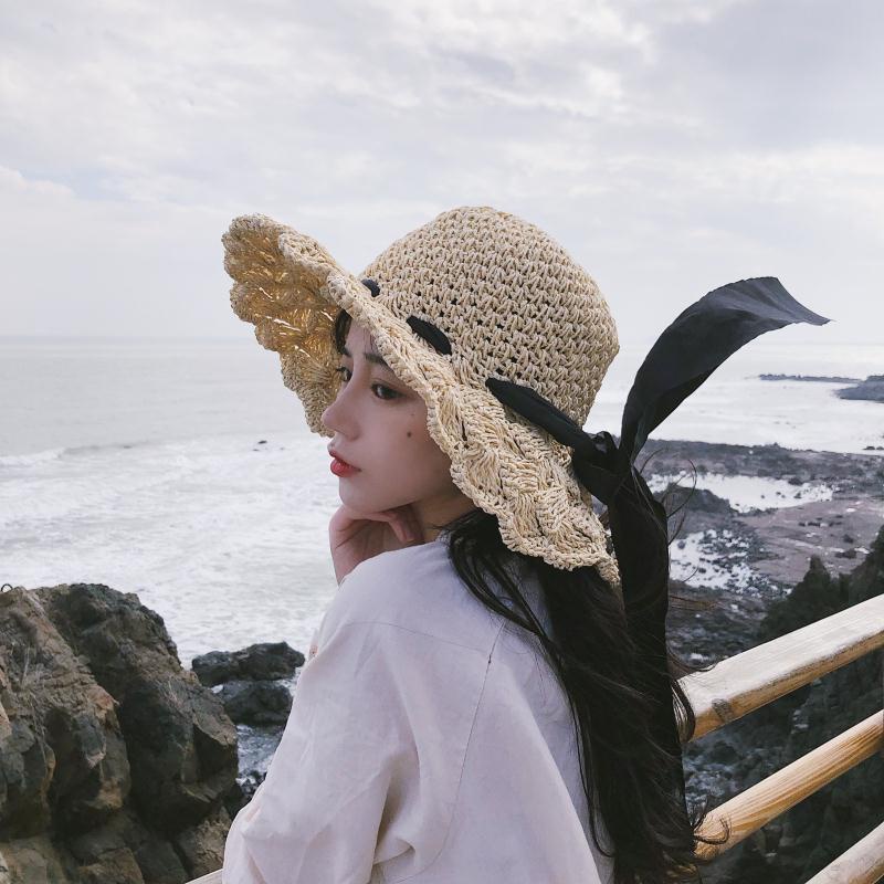 Mũ Cói Rộng Vành Phối Ren Thắt Nơ Xinh Xắn Thời Trang Hè Phong Cách Nhật Bản Cho Nữ