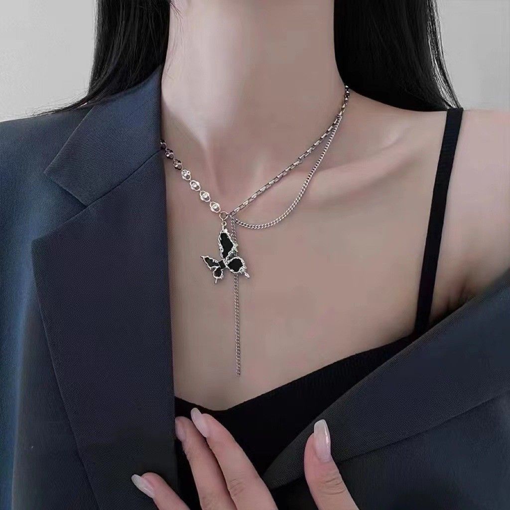 Dây Chuyền Mặt Hình Bướm Tua Rua Phong Cách Hàn Quốc Độc Đáo