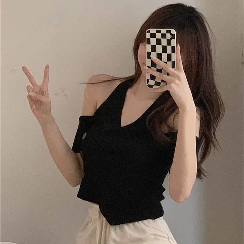 Áo Thun Nữ Ngắn Tay Cổ Chữ v Trễ Vai Thời Trang Hàn Mới