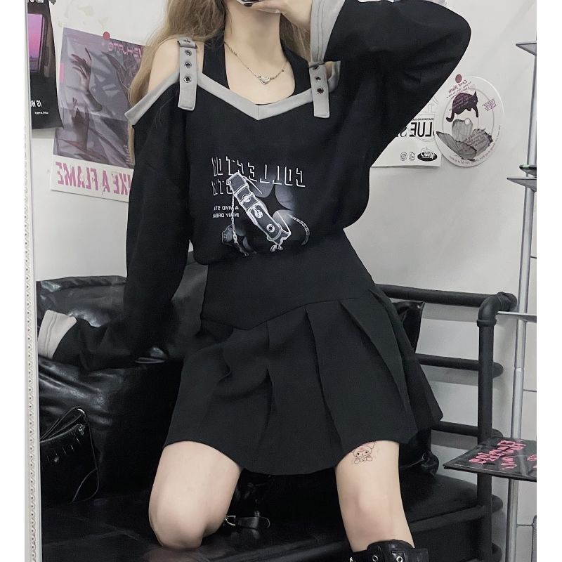 Áo Sweater Dáng Rộng Hở Vai In Họa Tiết Thời Trang Xuân Thu Cho Nữ