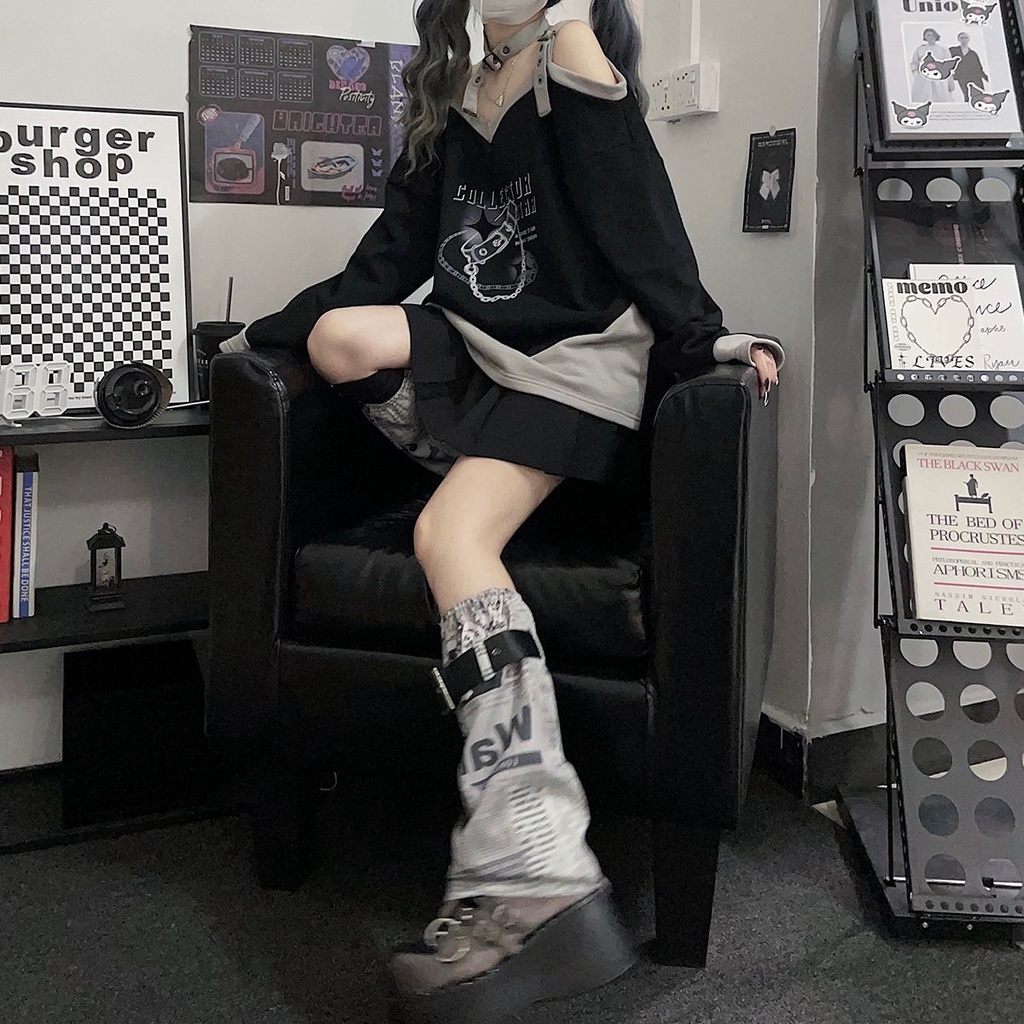 Áo Sweater Dáng Rộng Hở Vai In Họa Tiết Thời Trang Xuân Thu Cho Nữ