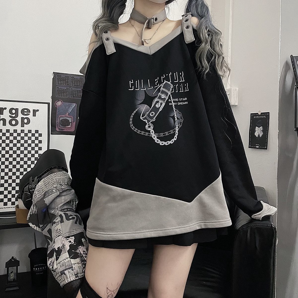 Áo Sweater Dáng Rộng Hở Vai In Họa Tiết Thời Trang Xuân Thu Cho Nữ