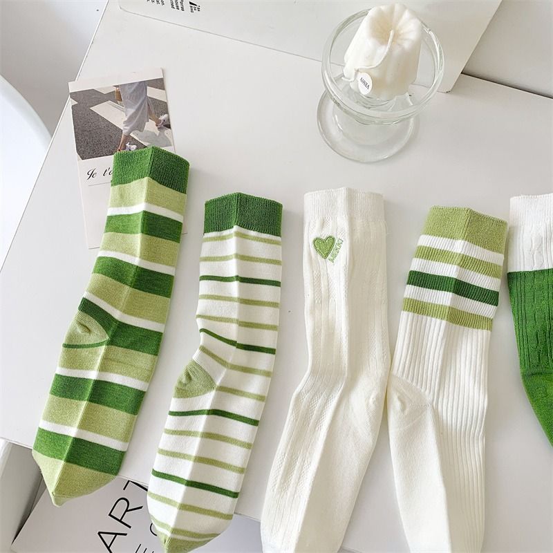 Vớ Dài Trung Bình Không Xương In Họa Tiết Sọc Trắng Tình Yêu Phong Cách Nhật Bản Dễ Phối Đồ Mùa Xuân Cho Nữ