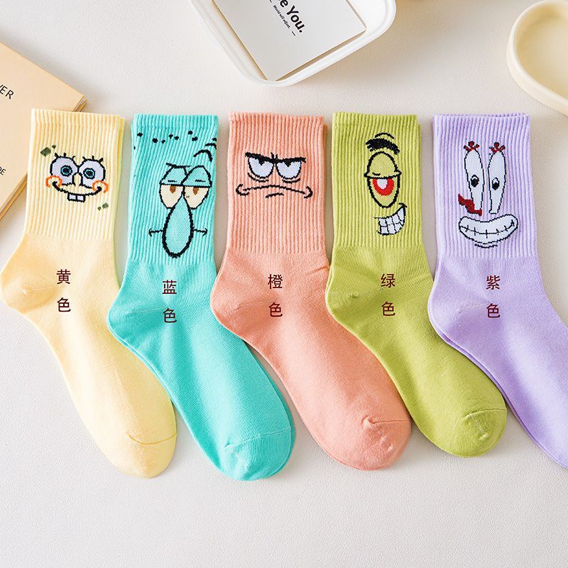 Vớ Cổ Trung Họa Tiết Hoạt Hình Spongebob Dễ Thương Thời Trang Xuân Hè Cho Nữ