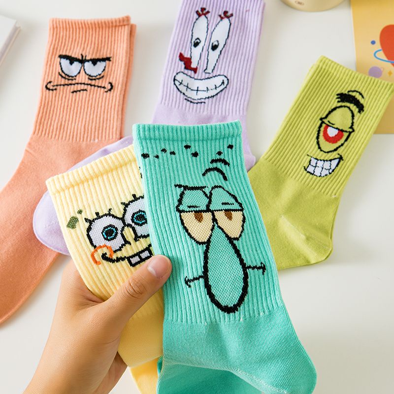 Vớ Cổ Trung Họa Tiết Hoạt Hình Spongebob Dễ Thương Thời Trang Xuân Hè Cho Nữ