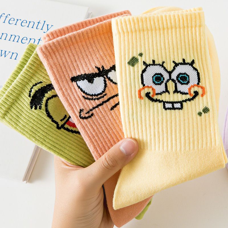 Vớ Cổ Trung Họa Tiết Hoạt Hình Spongebob Dễ Thương Thời Trang Xuân Hè Cho Nữ