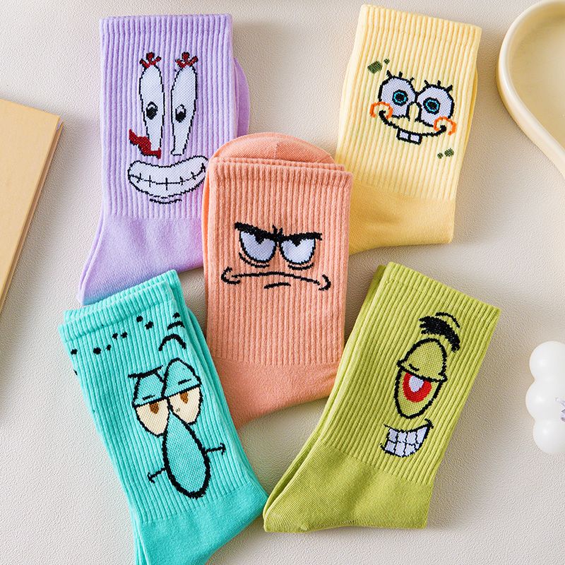 Vớ Cổ Trung Họa Tiết Hoạt Hình Spongebob Dễ Thương Thời Trang Xuân Hè Cho Nữ