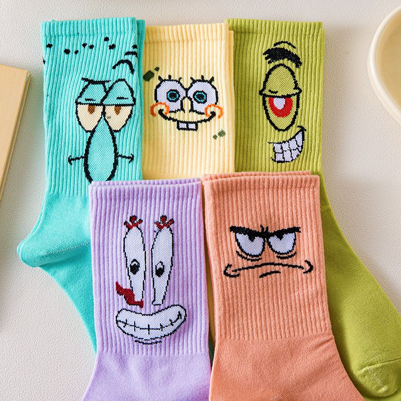 Vớ Cổ Trung Họa Tiết Hoạt Hình Spongebob Dễ Thương Thời Trang Xuân Hè Cho Nữ
