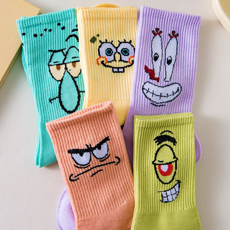 Vớ Cổ Trung Họa Tiết Hoạt Hình Spongebob Dễ Thương Thời Trang Xuân Hè Cho Nữ