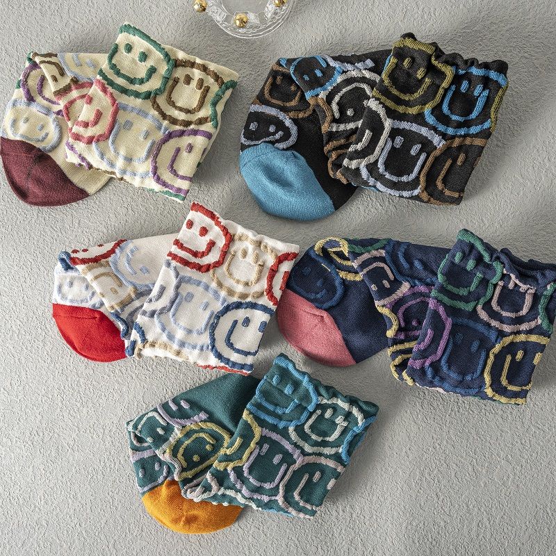 Vớ Cotton Cổ Cao Họa Tiết Mặt Cười Thời Trang Xuân Thu Cho Nữ